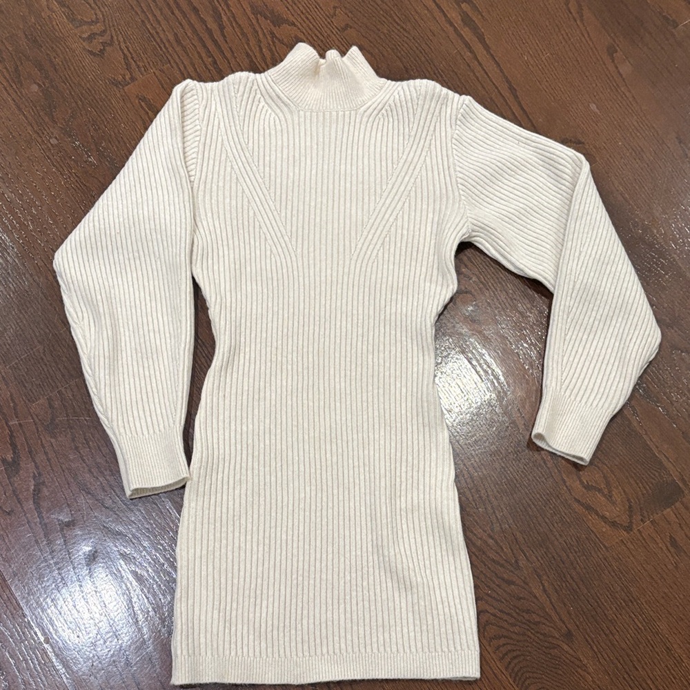 H&M Cream Ribbed Mini Dress
